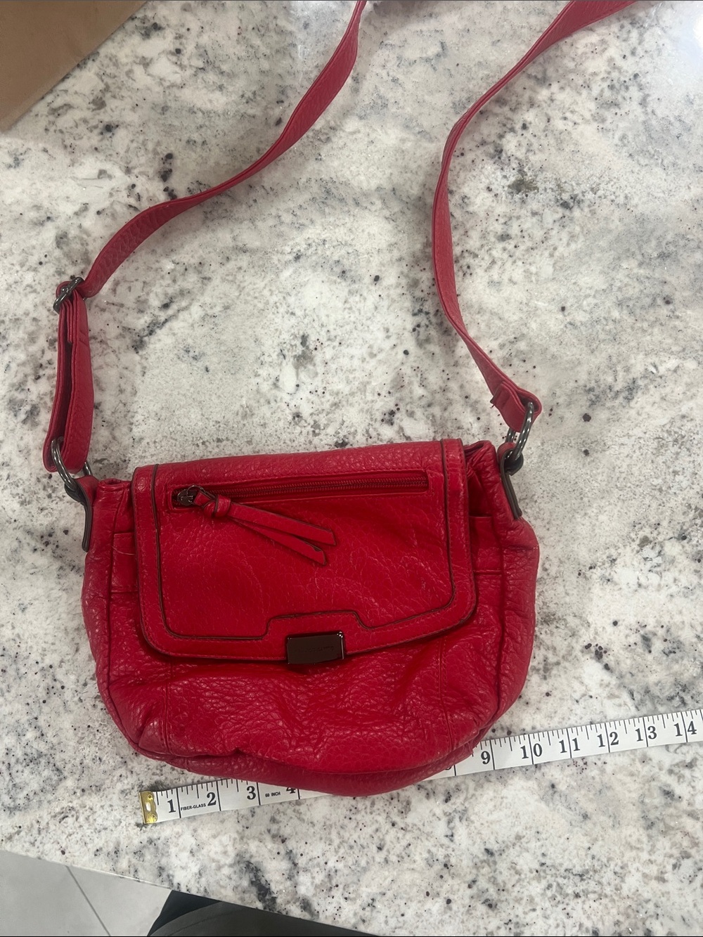 Franco Sarto Red Leather Crossbody with Front Flap and Zip